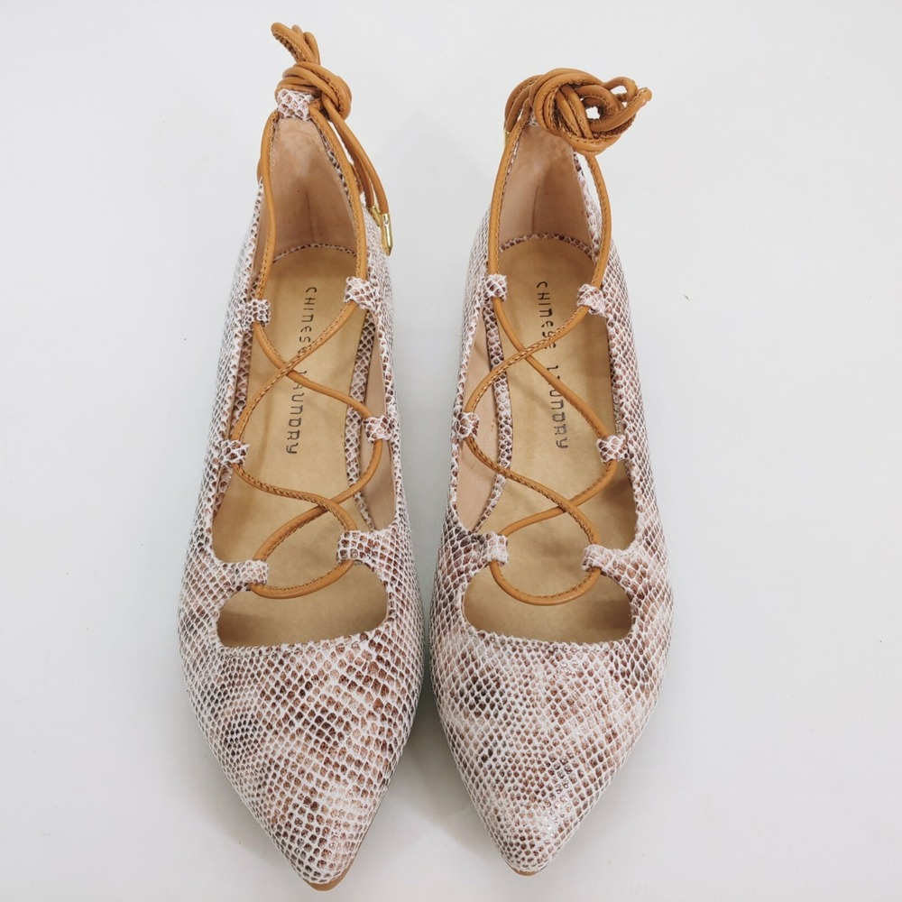 Chinese Laundry Shoes Womens Snake Faux Leather Strappy Ankle Tie Loafer 7.5 New